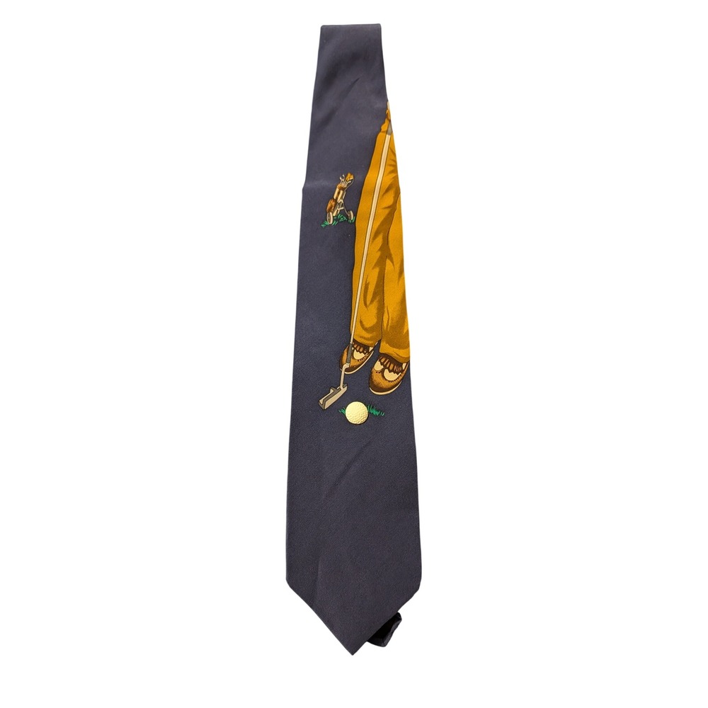 Vicky Davis Tap In Mens Navy Blue Novelty Golf Putter Graphic Vintage Necktie